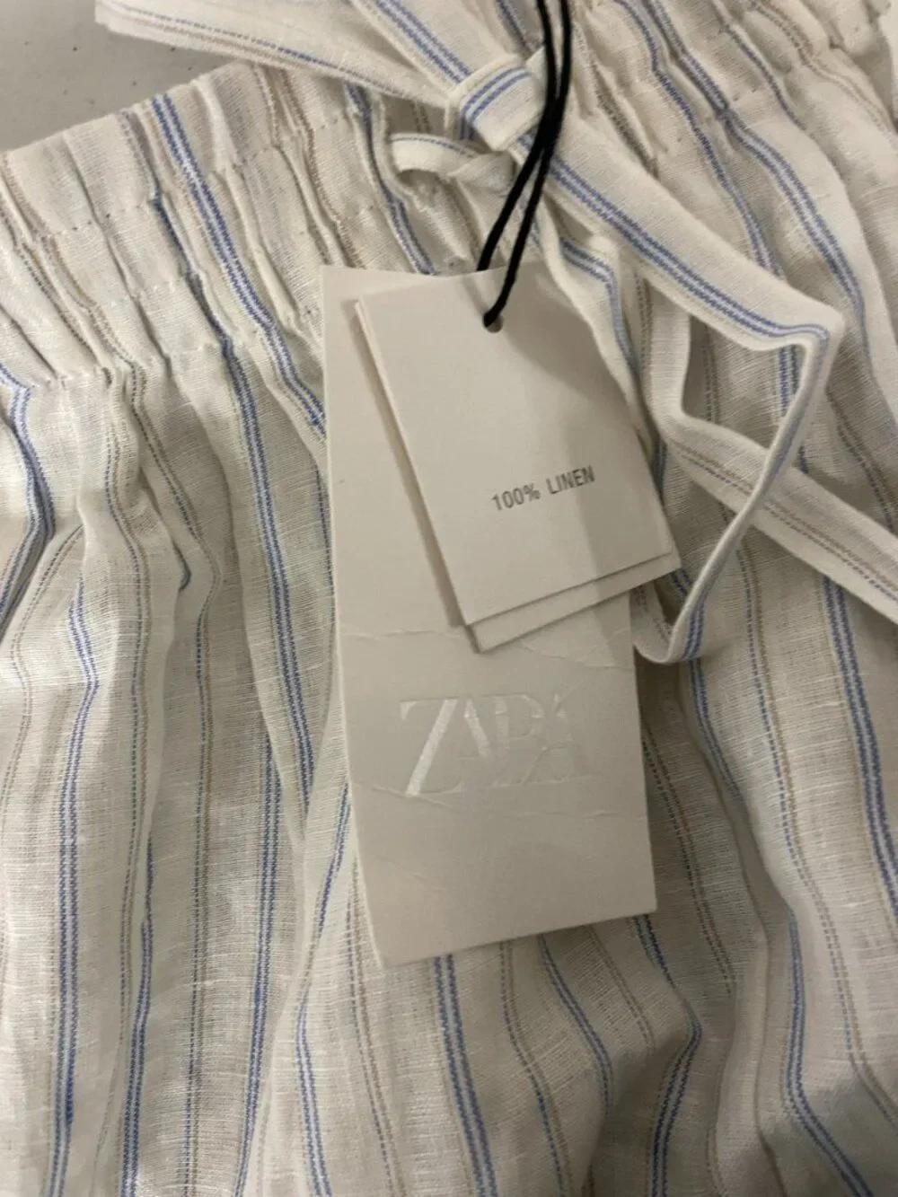 Zara ZW Womens Balloon Pants Trousers XS S White blue striped Linen 3736/249 NWT